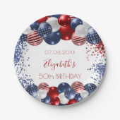 Birthday patriotic USA rode witte blauwe vlag Papieren Bordje (Voorkant)