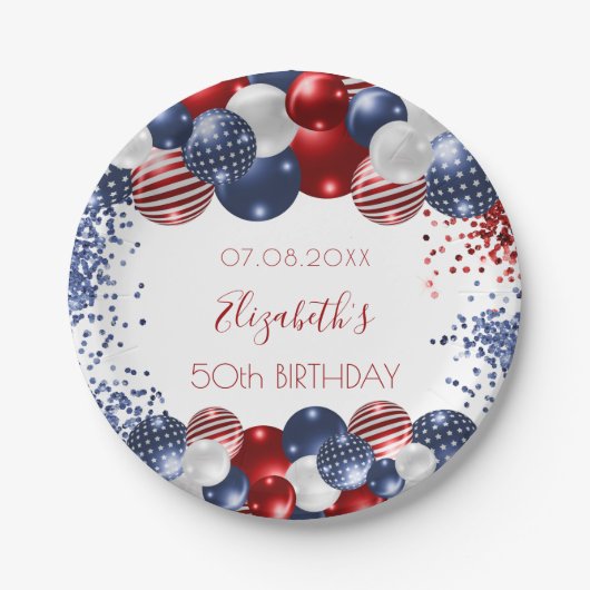 Birthday patriotic USA rode witte blauwe vlag Papieren Bordje (Voorkant)