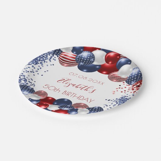 Birthday patriotic USA rode witte blauwe vlag Papieren Bordje (Gekanteld)
