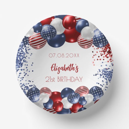 Birthday patriotic USA rode witte blauwe vlag Papieren Kommen (Voorkant)