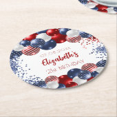 Birthday patriotic USA rode witte blauwe vlag Ronde Kartonnen Onderzetter (Gebogen)