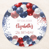 Birthday patriotic USA rode witte blauwe vlag Ronde Kartonnen Onderzetter (Voorkant)