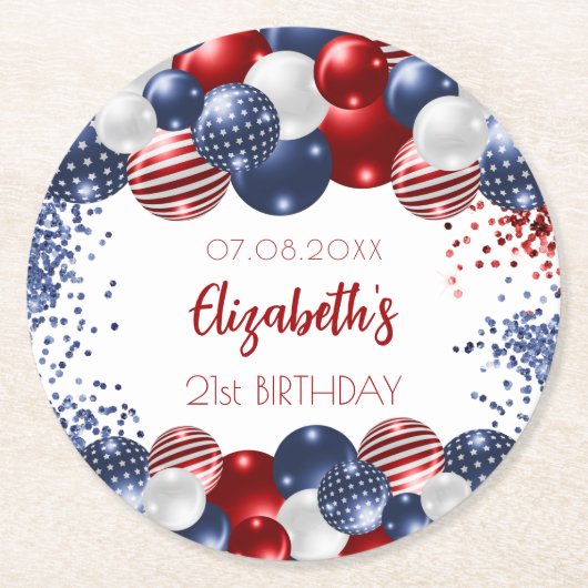 Birthday patriotic USA rode witte blauwe vlag Ronde Kartonnen Onderzetter (Voorkant)