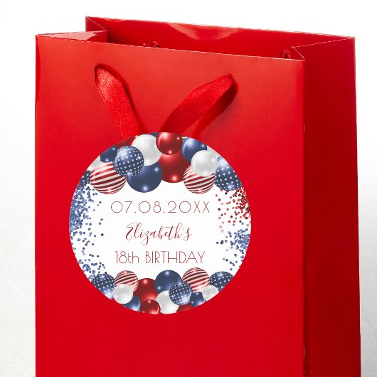 Birthday patriotic USA rode witte blauwe vlag Ronde Sticker