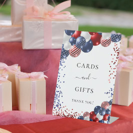 Birthday patriottic red white blue balloncards reclamebord met voetstuk
