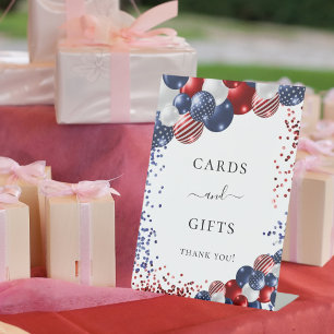 Birthday patriottic red white blue balloncards reclamebord met voetstuk