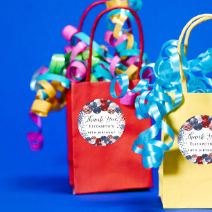 Birthday patriottische rode witte blauwe vlag dank ronde sticker