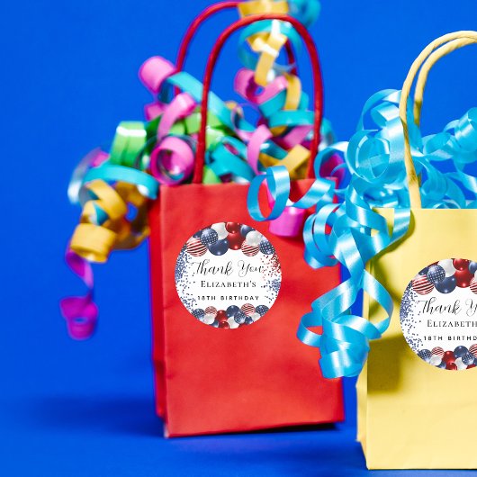 Birthday patriottische rode witte blauwe vlag dank ronde sticker