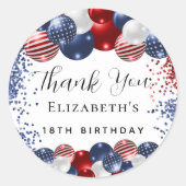Birthday patriottische rode witte blauwe vlag dank ronde sticker (Voorkant)