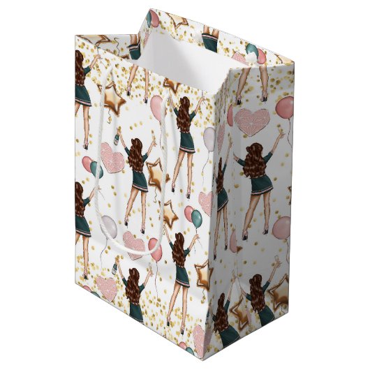 Birthday Pattern  Medium Cadeauzakje (Voorkant Gekanteld)