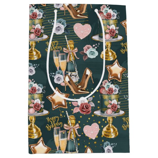 Birthday Pattern  Medium Cadeauzakje (Voorkant)