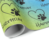 Birthday Paw-afdrukken met harten op regenboog Cadeaupapier (Rol Hoek)
