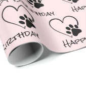 Birthday Paw Print met hart op roze Cadeaupapier (Rol Hoek)