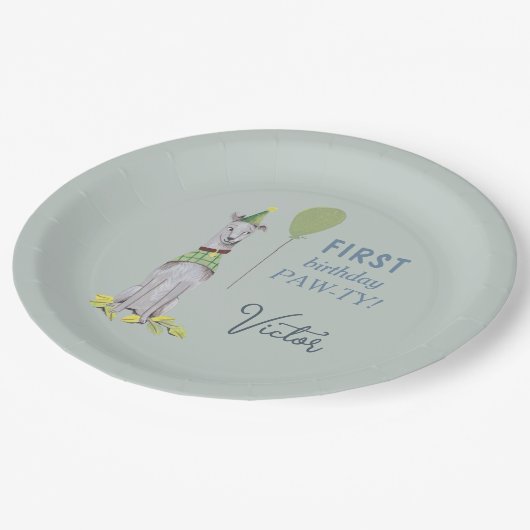 Birthday Paw-ty schattige puppy dog Papieren Bordje (Gekanteld)