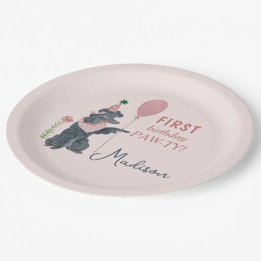 Birthday Paw-ty schattige puppy dog Papieren Bordje (Gekanteld)