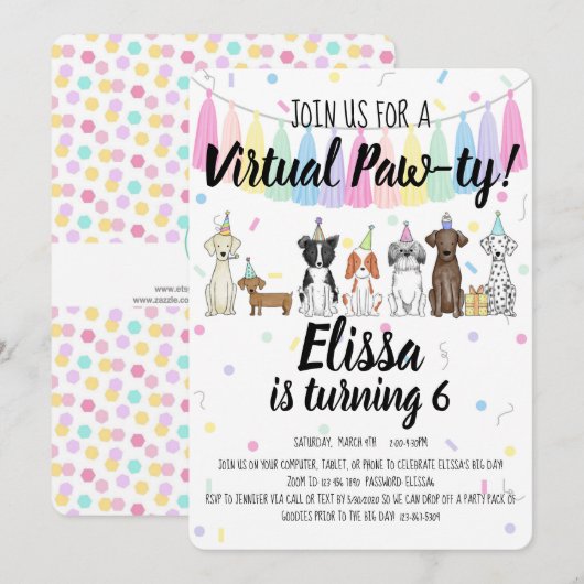 Birthday Pawty, meisje met virtuele puppy Dog Kaart (Voorkant / Achterkant)