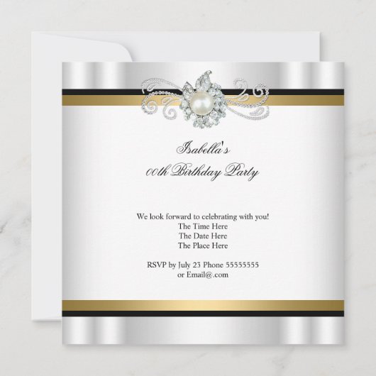 Birthday Pearl Black Gold White Diamond Kaart (Achterkant)