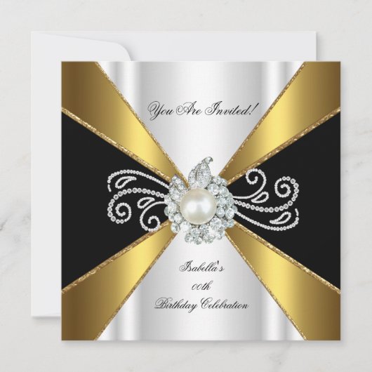Birthday Pearl Black Gold White Diamond Kaart (Voorkant)