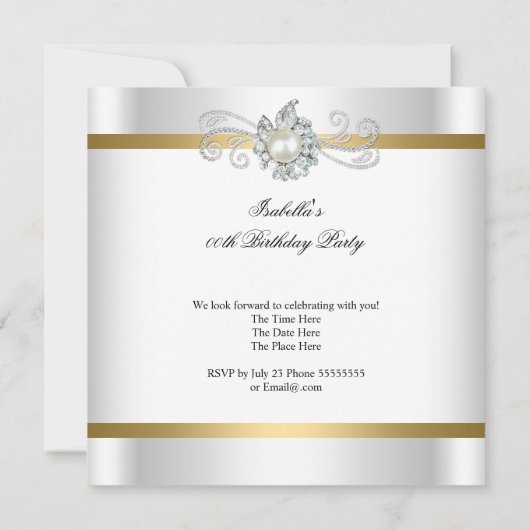 Birthday Pearl Gold Silver Diamond Kaart (Achterkant)