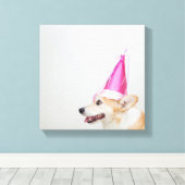 Birthday Pembroke Welsh Corgi Dog Canvas Afdruk (Insitu (Houten vloer))