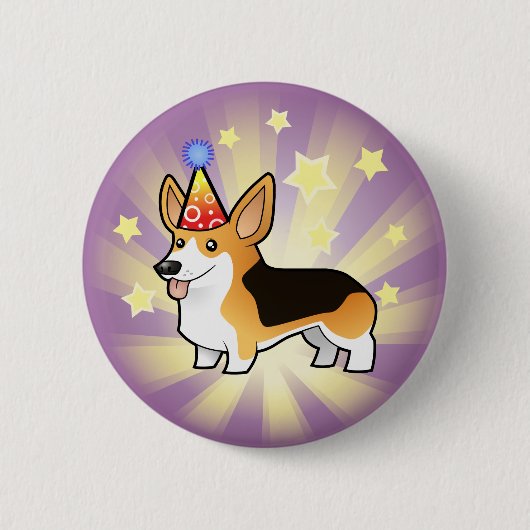 Birthday Pembroke Welsh Corgi Ronde Button 5,7 Cm (Voorkant)
