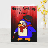 Birthday Penguin Black en Red Kaart (Gele Bloem)