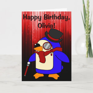 Birthday Penguin Black en Red Kaart