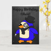 Birthday Penguin Black Stone  Kaart (Gele Bloem)