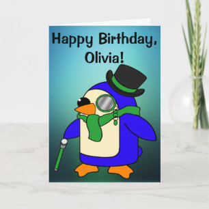 Birthday Penguin Blauwgroen Emerald Green Kaart