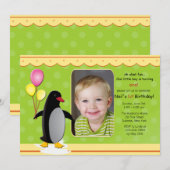 Birthday Penguin Foto Uitnodiging (Voorkant / Achterkant)