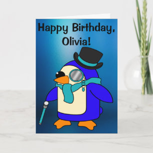 Birthday Penguin Frosty Blue Kaart