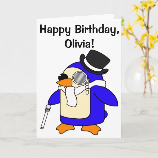 Birthday Penguin  Kaart (Gele Bloem)