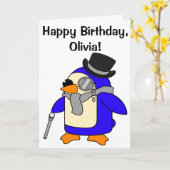 Birthday Penguin  Kaart (Gele Bloem)