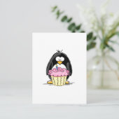 Birthday Penguin met Cupcake Briefkaart (Staand voorkant)