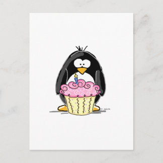 Birthday Penguin met Cupcake Briefkaart