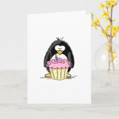 Birthday Penguin met Cupcake Kaart (Gele Bloem)