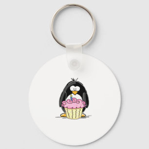 Birthday Penguin met Cupcake Sleutelhanger