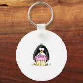 Birthday Penguin met Cupcake Sleutelhanger (Voorkant)