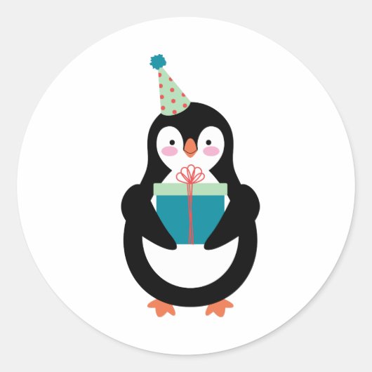 Birthday Penguin Ronde Sticker (Voorkant)