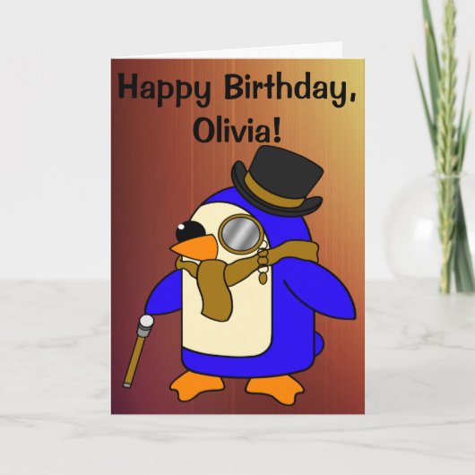 Birthday Penguin Tanned Leather Brown  Kaart (Voorkant)