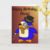Birthday Penguin Tanned Leather Brown  Kaart (Gele Bloem)