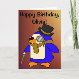 Birthday Penguin Tanned Leather Brown  Kaart