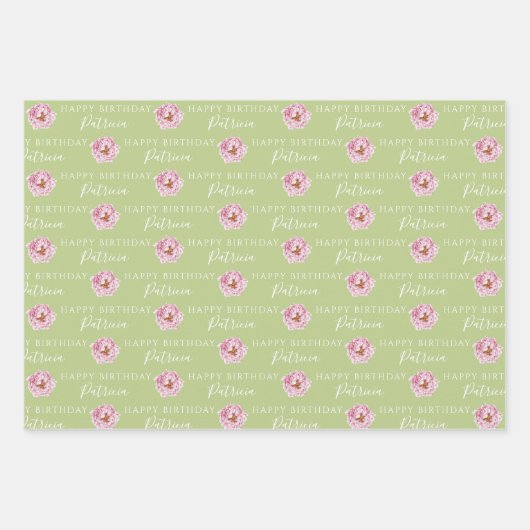 Birthday Peony Wrapping Paper Flat Sheet Set van 3 (Voorkant 3)