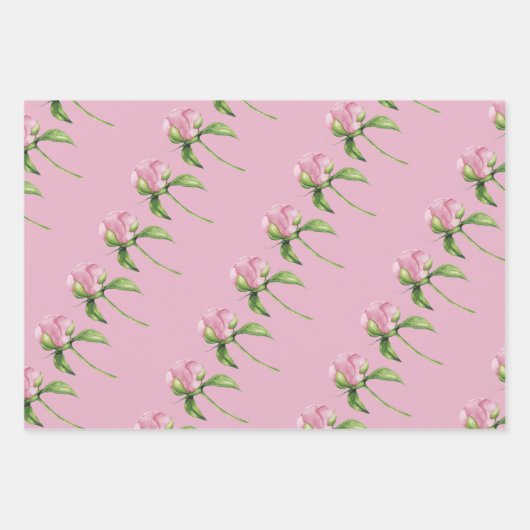 Birthday Peony Wrapping Paper Flat Sheet Set van 3 (Voorkant 2)