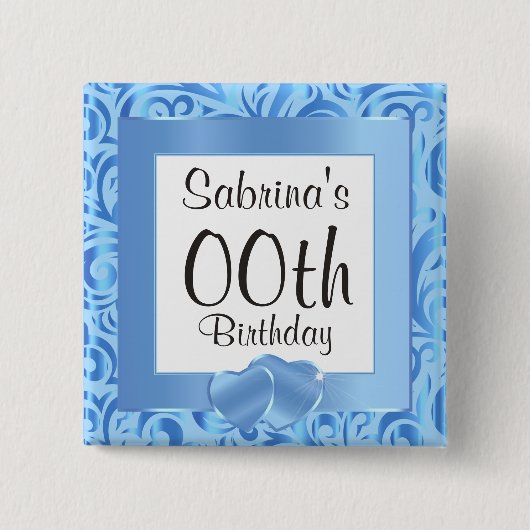 Birthday personaliseren - blauw vierkante button 5,1 cm (Voorkant)