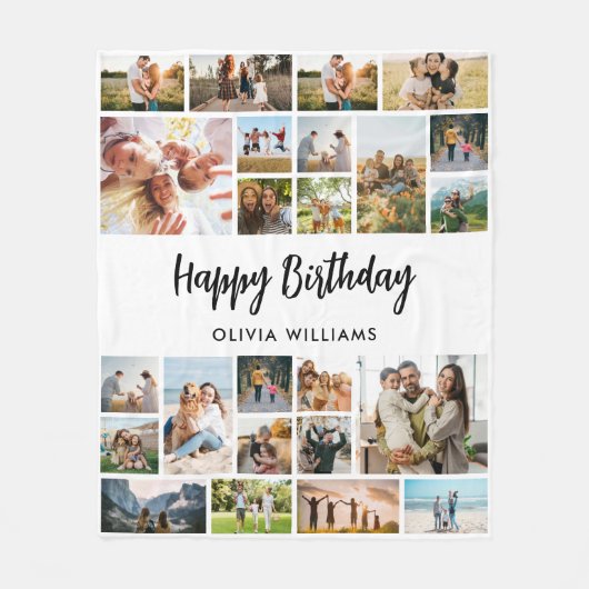 Birthday Personalized 24 Photo Collage Fleece Deken (Voorkant)