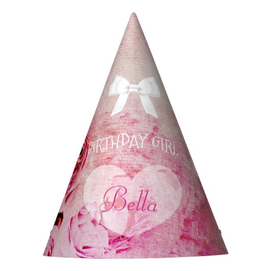Birthday Pet Birthday Girl Pink Roses Floral Feesthoedjes (Voorkant)