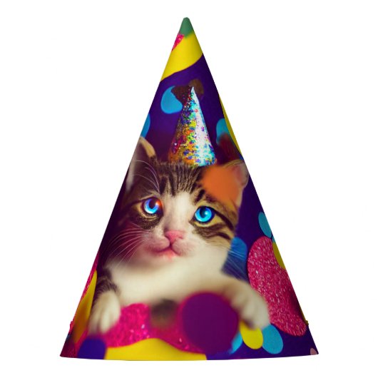 Birthday Pet Confetti Kat #1 - Papieren Petten Feesthoedjes (Voorkant)