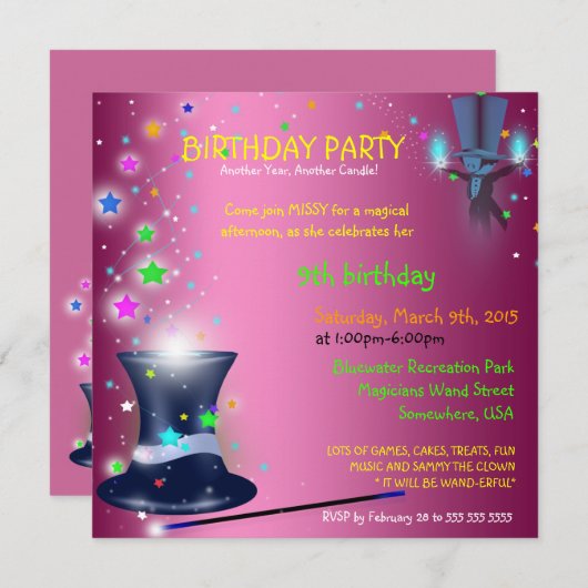 Birthday Pet Magical Magicians Kaart (Voorkant / Achterkant)