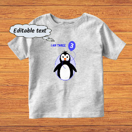 Birthday pguin aangepaste tekst blauw drie jaar ou kinder shirts
